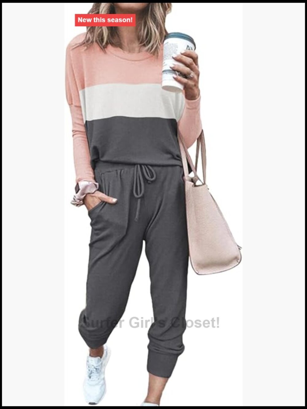 Women's 2 Piece Sweatsuit Long Sleeve Top & Drawstring Jogger Pant Set